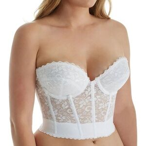 Lace low plunge white carnival corset bra